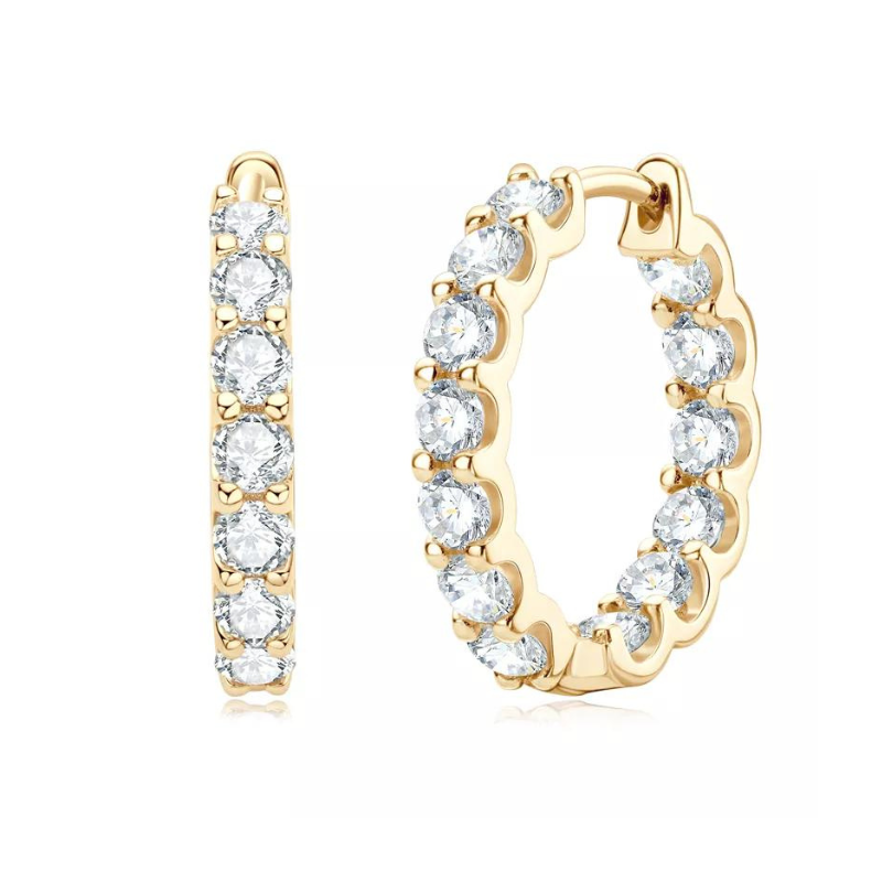 Brinco Argola em Prata Banhado a Ouro 18k Cravejado com Moissanites