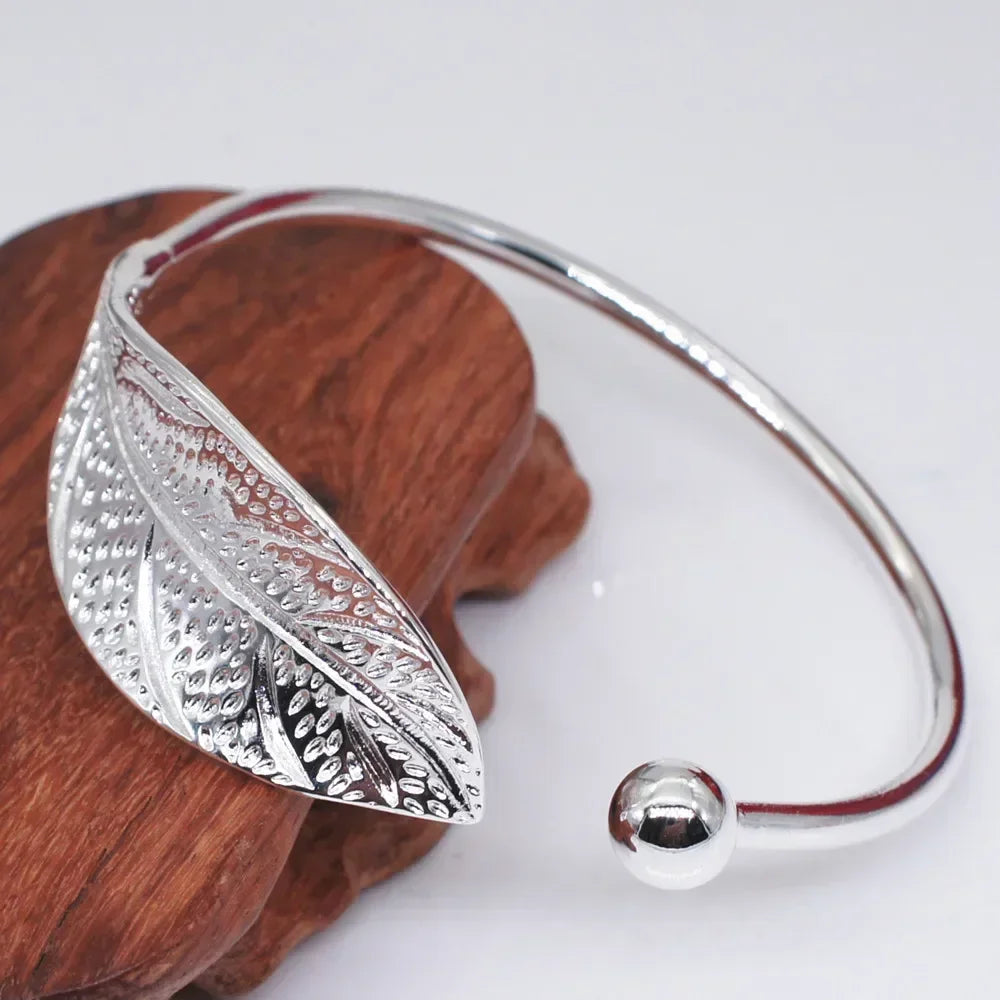 Bracelete Folha em Prata