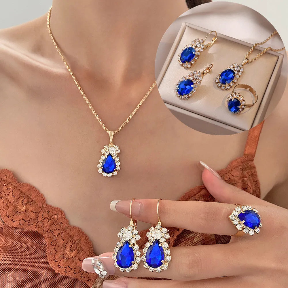 Conjunto de Semijoias Azul Turquesa Folheado a Ouro