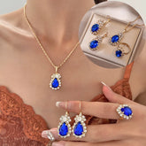 Conjunto de Semijoias Azul Turquesa Folheado a Ouro