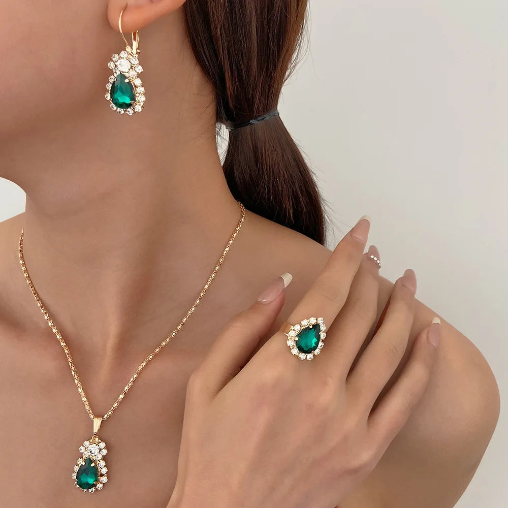 Conjunto de Semijoias Azul Turquesa Folheado a Ouro