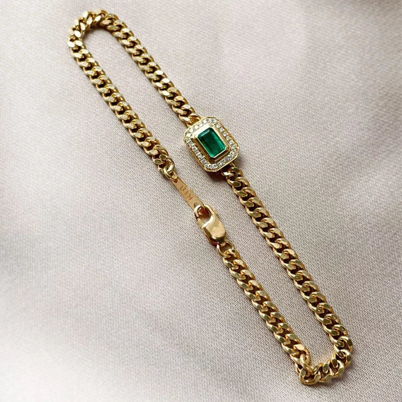 Pulseira Cleópatra em Ouro 18k com Esmeralda e Diamantes